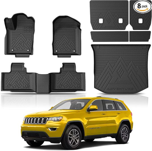 KUST Floor Mats for 2011-2021 Jeep Grand Cherokee Accessories (Not for L), All Weather Floor Liners & Trunk Mat & Rear Backrest Mats, TPE Rubber, Raised Edge, Full Set of 8