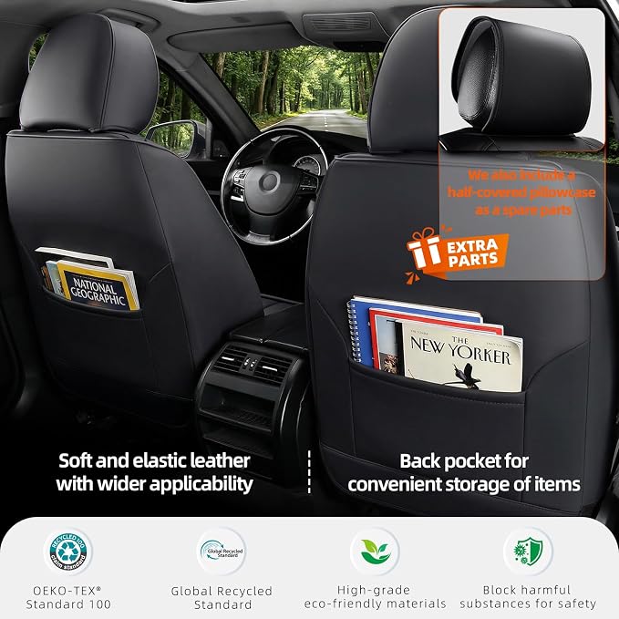 Car Seat Covers Leather Full Set Universal 5-Seater Waterproof Breathable Nappa, Compatible with Honda Civic, Toyota Camry Corolla, Nissan Rogue Sentra, Fit for Front Rear Seats Most Sedans SUV