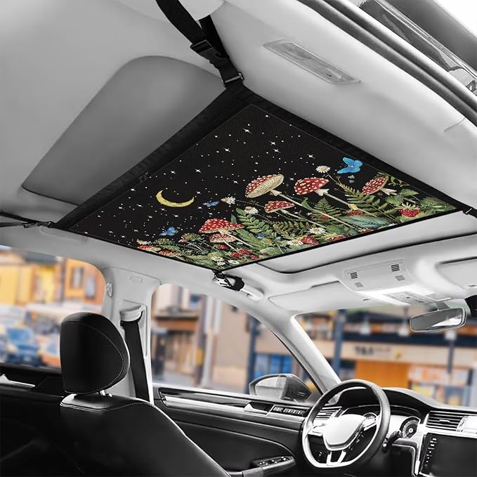Dreaweet Mushroom Print Car Ceiling Cargo Net Pocket Storage Net,Car Roof Storage Organizer Double-Layer Cargo Net for SUV Truck Mini Van,Car Camping Essentials