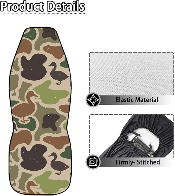 Duck Camo Car Seat Covers 2 Pcs Automobile Front Seat Covers Breathable Protection Interior Accessories Anti-Slip Back Fabric Compatible with Most Cars,SUV,Sedan