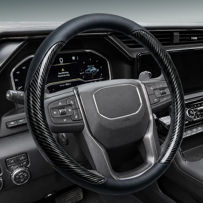 Yangday Leather Steering Wheel Cover for GMC Sierra 1500 2500 3500, 14.5-15 inches Car Steering Wheel Cover with Anti-Slip Massage Particle (Carbon Black)
