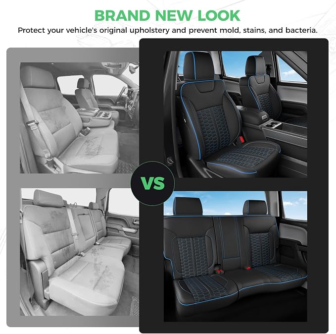 Custom Seat Covers for 2014-2018 Silverado/Sierra 1500 Crew Cab | Fits 2500/3500HD 2015-2019, Jump Seat Cover(armrest storage only), Faux leather, Waterproof, Scratch-resistant, Easy-clean