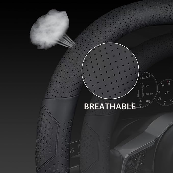 Yangday Leather Steering Wheel Cover for Chevy Silverado 1500 2500 3500, 14.5-15 inches Car Steering Wheel Cover with Non-Slip Breathable (Black)