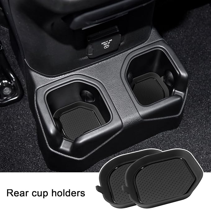 Cup Holder Coaster for Wrangler JL JLU 2018-2025 2026 Wrangler Accessories | for Gladiator JT 2020-2026 Silicone Cup Inserts, Interior Mats Pad, 4-pcs Set, for Deep Rear Cup Holders, Black Trim