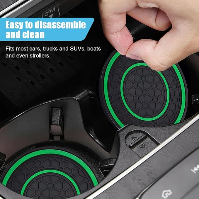 2PCS Car Cup Holder Coasters, 2.75 Inch Auto Non-Slip Anti Dust Cup Mats, Console Cup Holder Insert Coaster Auto Insulated Mats, Universal Interior Accessories for Most Cars (Green)