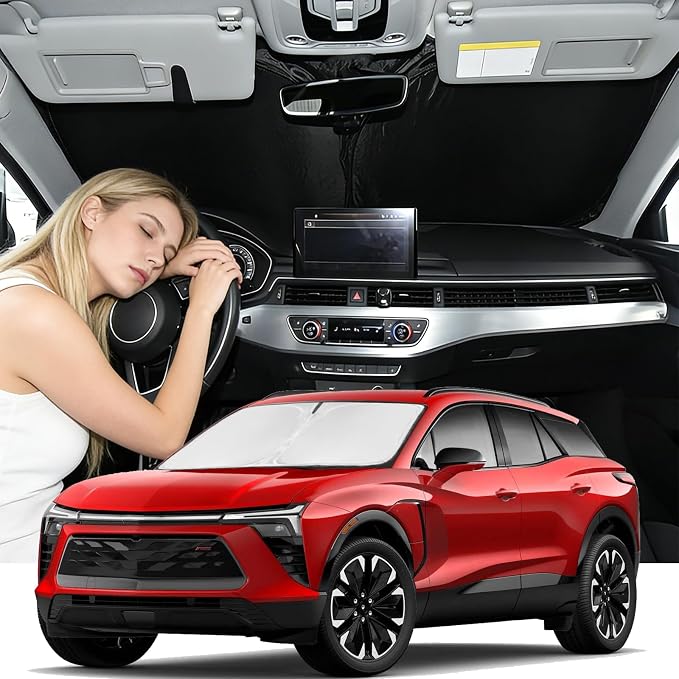 Windshield Sun Shade for Chevrolet Blazer EV 2024-2026 4 Layers | Car Windshield Accessories Upgrade Custom Fit Blazer EV Car Window Shades Front Windshield 260T Blocks UV Rays Keep Cool