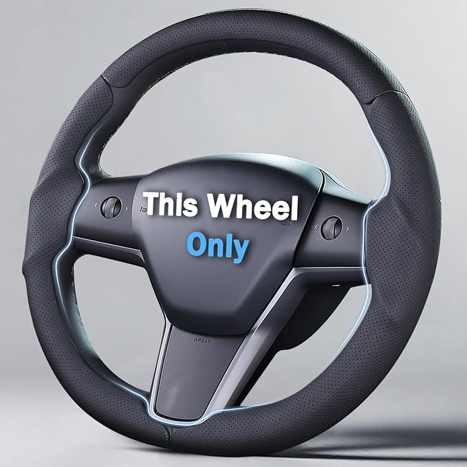 Steering Wheel Cover for 2017-2023 Tesla Model 3 2020-2024 Tesla Model Y, Leather Steering Wheel Cover for Tesla Model 3/Y Accessories, Black