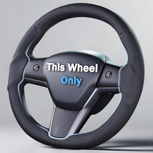 Steering Wheel Cover for 2017-2023 Tesla Model 3 2020-2024 Tesla Model Y, Leather Steering Wheel Cover for Tesla Model 3/Y Accessories, Black
