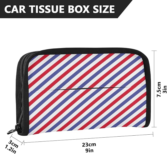 Car Tissue Holder Car Napkin Holder Car Tissue Box Dispenser Storage Case Sun Visor Mask Holder with Adjustable Straps Reusable Refillable Red and Blue Stripes