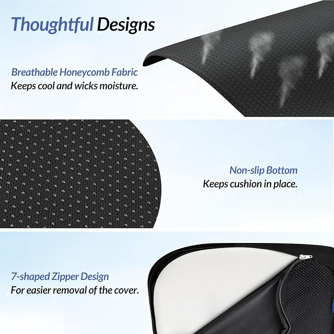 ZIKEE Ergonomic Seat Cushion with Thigh Slope for Long Sitting Comfort | Memory Foam Office Chair Cushion for Car, Home, U-Shaped Design Relieves Hip, Tailbone Pain, Sciatica Pain Relief, Non-Slip