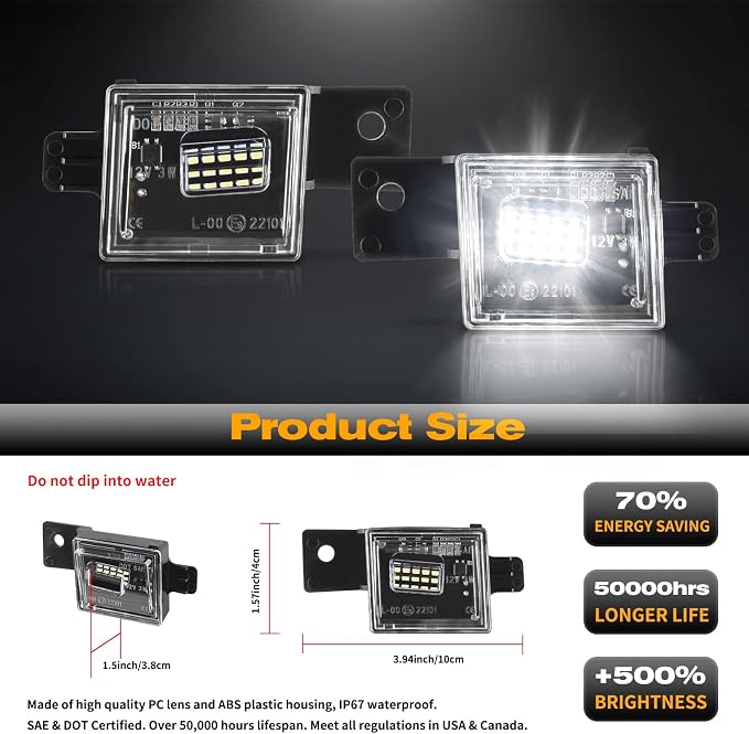 Gempro LED License Plate Light Rear Tag Lamp Assembly for 2014-2023 Chevy Silverado GMC Sierra 1500 2500HD 3500HD, 6000K White
