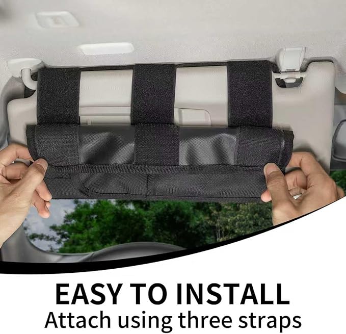 Car Sun Visor Organizer for Cars, Trucks, Vans | Double Sided Visor Organzier with Card Pouch, Multi-Functional Sunglass Holder, Tactical MOLLE Accessories