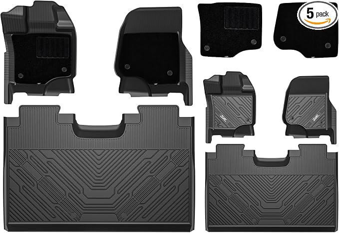 3W Floor Mats & Front Carpet Fit for 2015-2025 2026 Ford F150/F-150 Lighting SuperCrew Cab (w/o Fold Flat Storage), TPE All Weather Accessories Custom Fit Full Set Pick-up Truck Car Liners
