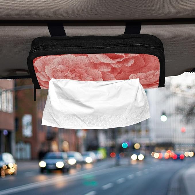 Car Tissue Holder Car Napkin Holder Tissue Box Dispenser Storage Case Sun Visor Mask Holder Accessories with Adjustable Straps Reusable Refillable Red Roses Petals