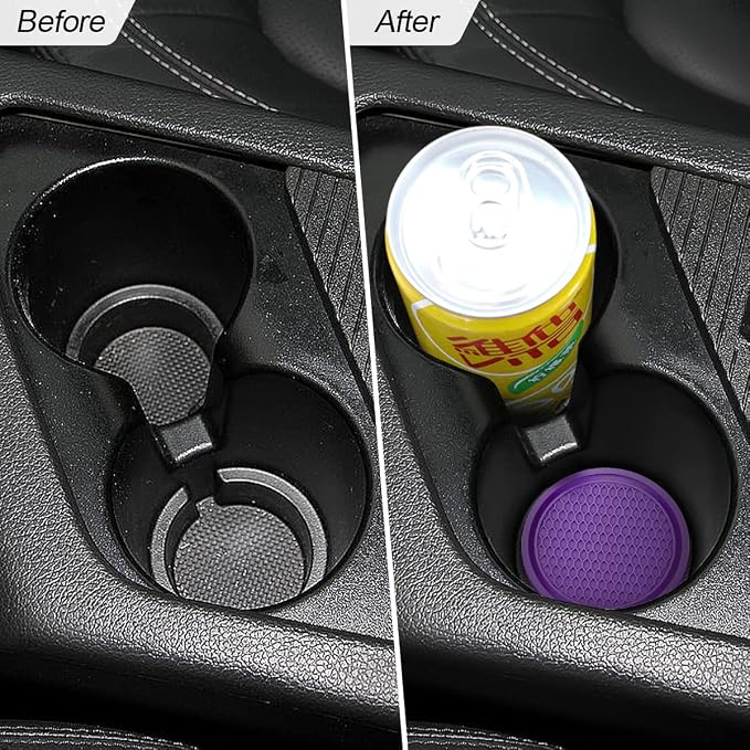4 Pack Car Cup Holder Coaster, 2.75 Inch Diameter Non-Slip Universal Insert Coaster, Durable, Suitable for Most Car Interior, Car Accessory for Women and Men (Purple)