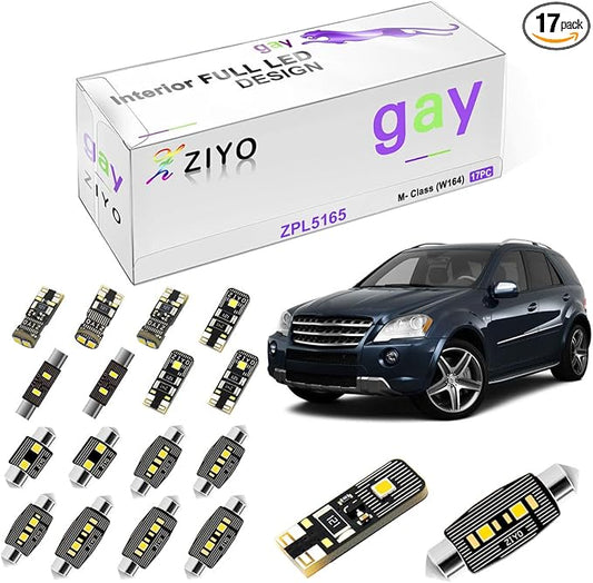 ZIYO LED Interior Light Kit for Mercedes Benz M Class W164 ML Class 2005-2011 Dome Light Bulbs Replacement Package, 6000K Xenon White LED Lights Accessories Upgrade Error Free (17 Bulbs)