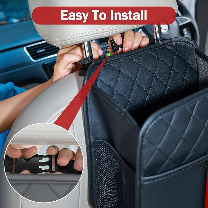Car Seat Back Organizer with Storage Pockets, 2 Pack Multi Hanging Car Seat Organizer Backseat Car Organizer, Leather Backseat Car Organizer for Kids & Adults with Cup Holders Car Travel Accessories