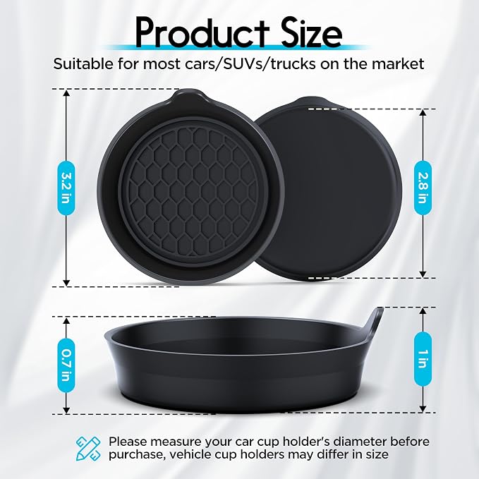 Amooca Car Cup Coaster Universal Automotive Waterproof Non-Slip Cup Holders Sift-Proof Spill Holder Car Interior Accessories 2 Pack Black