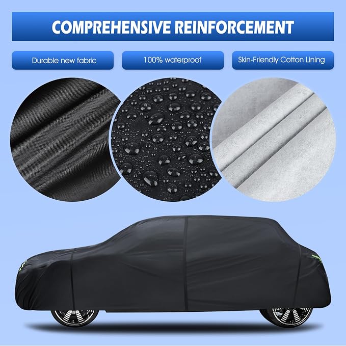 6 Layers Car Cover Waterproof All Weather for Automobiles, Size A1 Universal Fit for Nissan Versa, Kia Rio, Hyundai Accent, Audi TT, Porsche 718, BMW Z4, etc (UP to 177 inch)