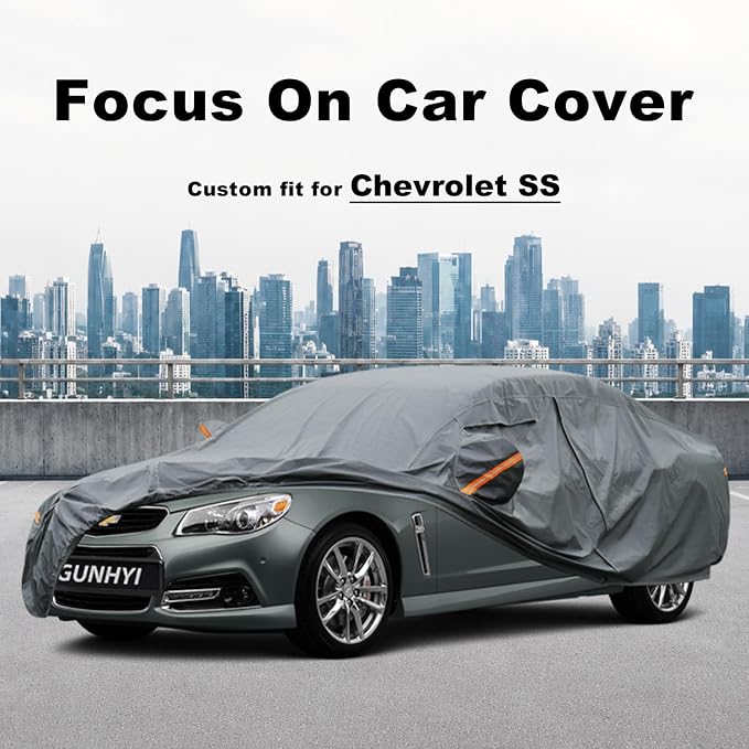 GUNHYI Premium Car Cover Custom Fit Chevrolet SS, 16 Layers Heavy Duty Car Cover Waterproof All Weather with Zipper Door for Sun Rain Snow Dust Uv Protection
