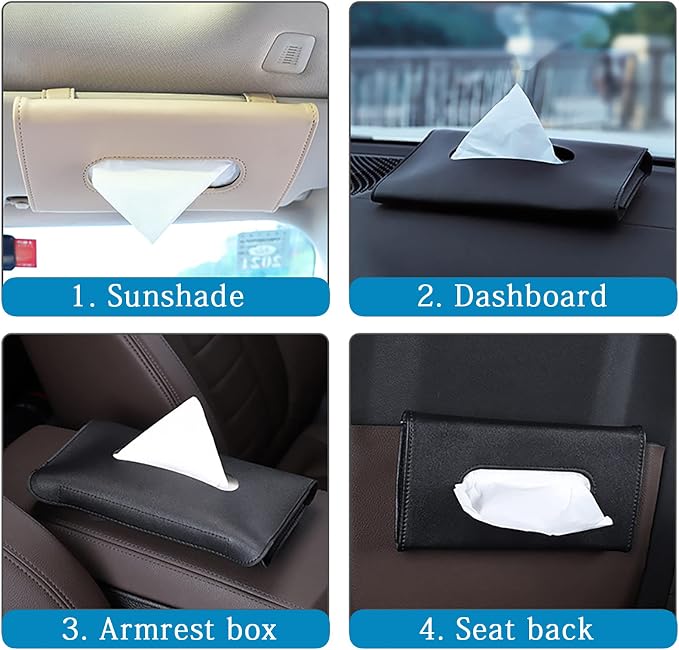 YVPSI Car Tissue Holder Sun Visor Napkin Holder with Tissue for Car (Black) | Refill Car Mask Holder PU Leather Tissue Box Tissue Box Holder Hanging Tissue Holder Mask Dispenser