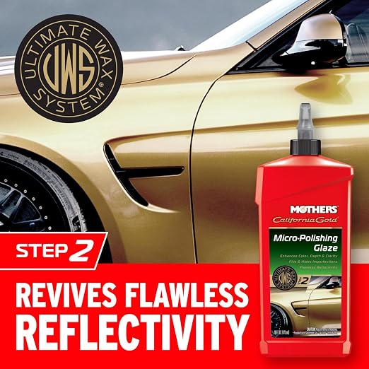 Mothers California Gold Micro-Polishing Glaze, 16 oz. (08100) | Ultimate Wax System Step 2, Adds Vibrance, Depth & Clarity to Paint & Clearcoats, Enhances Reflectivity