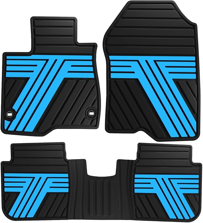 Rubber Floor Mats for Honda CR-V 2026 2025 2024 2023 (Gasoline & Hybrid) | All Weather Custom Fit Heavy Duty Car Mats for CRV, 1st & 2nd Row, Black & Blue