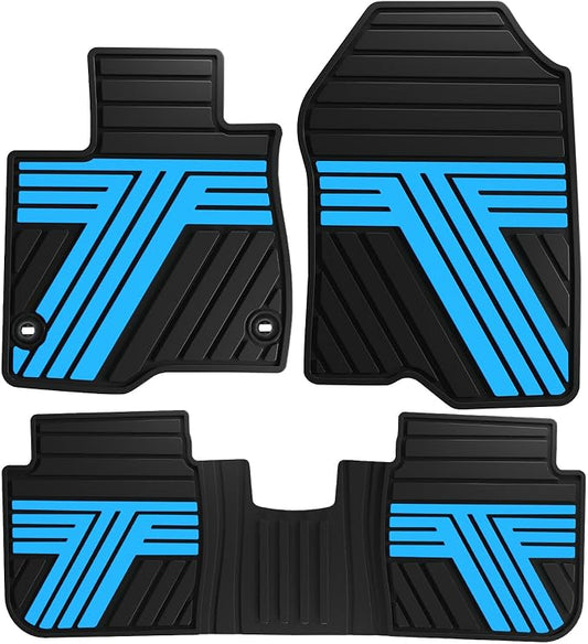 Rubber Floor Mats for Honda CR-V 2026 2025 2024 2023 (Gasoline & Hybrid) | All Weather Custom Fit Heavy Duty Car Mats for CRV, 1st & 2nd Row, Black & Blue