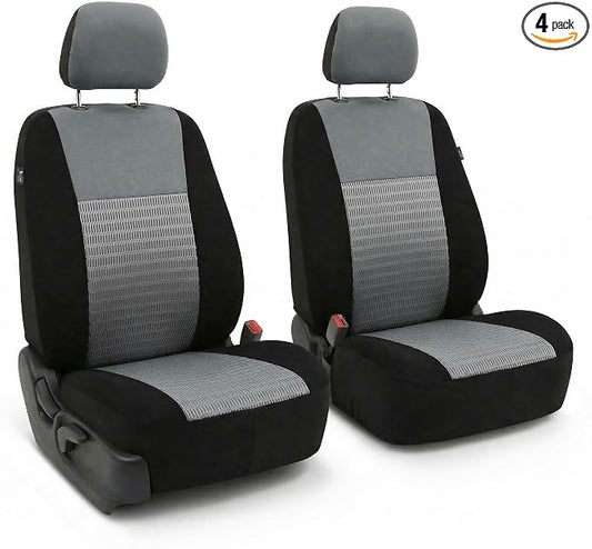 FH Group Universal Car Seat Covers Front Set for SUV Truck Sedan Vans | 3D Textured Breathable Fabric Seat Cover Set Protector with Airbag Compatible Interior Upgrade - Gray