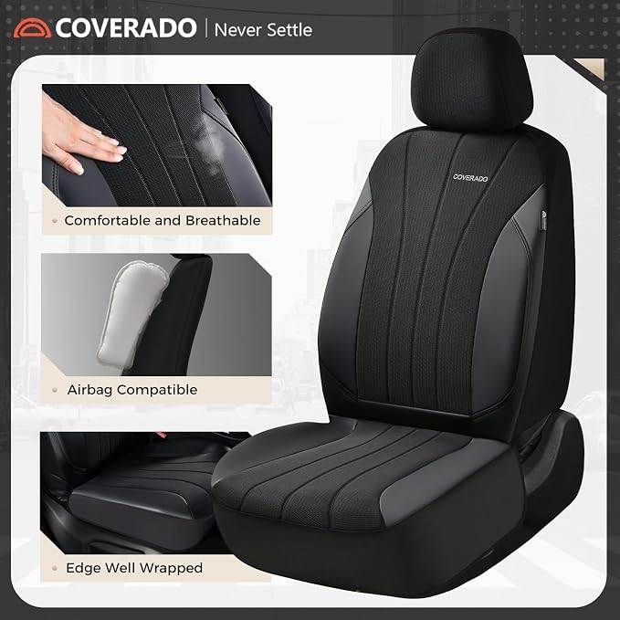 Coverado Car Seat Covers Front Seats, 2 Pack Waterproof Leather Front Seat Covers, Universal Fit for Cars SUVs Sedans,Black Brown