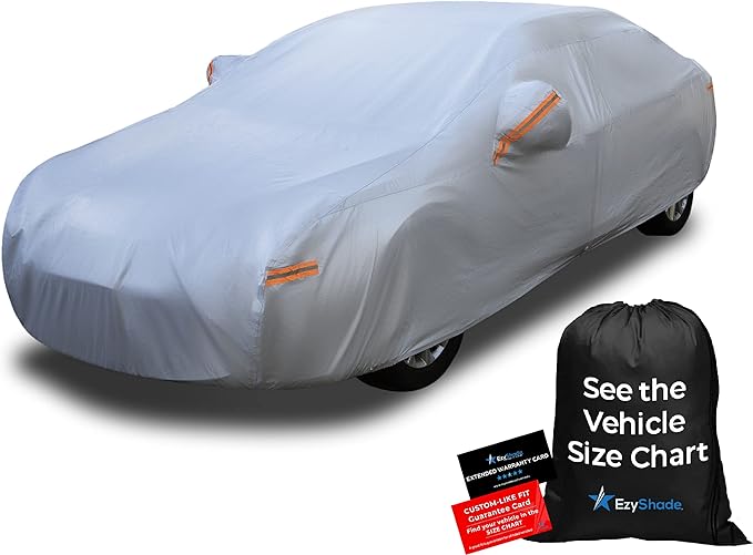 EzyShade Multi-Layer Car Cover Waterproof All Weather - See Vehicle Size-Chart - Outdoor Full Exterior Covers for Automobiles - Sedan Hatch SUV - Rain Snow Sun UV Protection. Size A7 (See SizeChart)