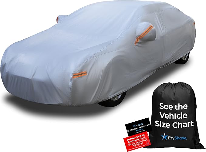 EzyShade Multi-Layer Car Cover Waterproof All Weather - See Vehicle Size-Chart - Outdoor Full Exterior Covers for Automobiles - Sedan Hatch SUV - Rain Snow Sun UV Protection. Size A6 (See SizeChart)