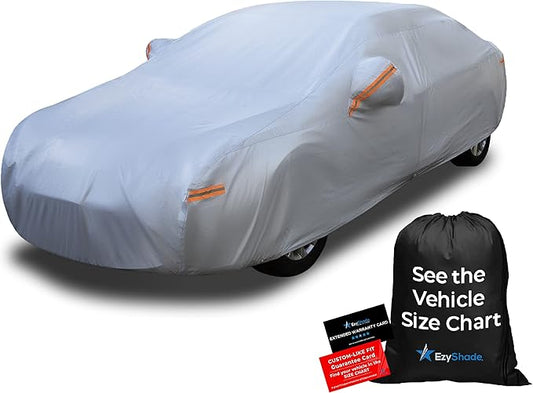 EzyShade Multi-Layer Car Cover Waterproof All Weather - See Vehicle Size-Chart - Outdoor Full Exterior Covers for Automobiles - Sedan Hatch SUV - Rain Snow Sun UV Protection. Size A6 (See SizeChart)