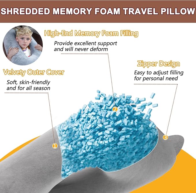 1 MIDDLE ONE Car Pillow for Kids, Memory Foam Travel Pillow for Car and Adults, Kids Car Pillows for Sleeping on Road Trip, Small Body Pillow for Kid (Purple)