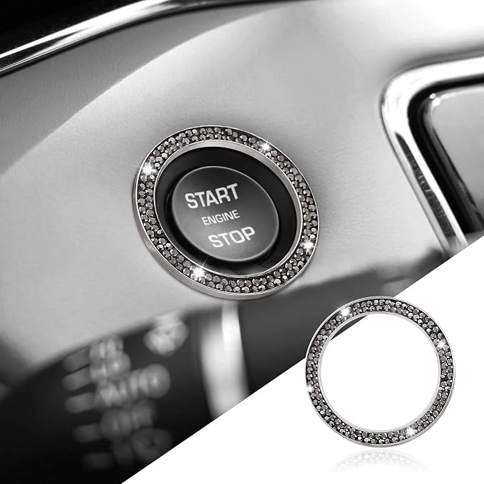 Crystal Rhinestone Engine Start Decals, Push to Start Button Cover, Key Ignition Knob Bling Ring, Bling Car Accessories for Women