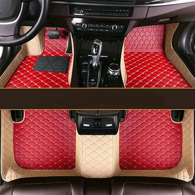 Custom Fit Car Floor Mats - Full Coverage Automotive Leather Floor Liners for Most Vehicles by MingyunSM (red & Beige)