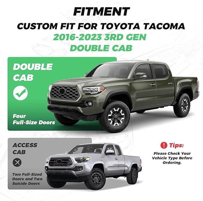 Custom Seat Covers for Tacoma 2016-2023 3rd Gen Double Cab SR5/TRD Off-Road/SR/TRD Sport/TRD PRO Full Set with Console Covers, Waterproof Leather Back and Front Seat Protectors Black Red