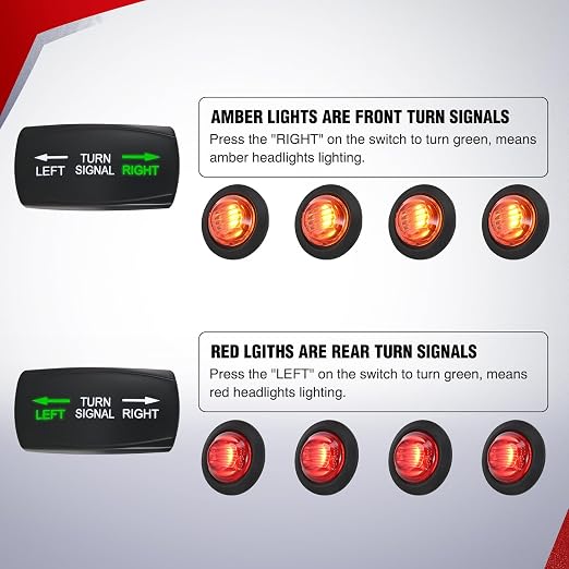 Nilight UTV ATV Turn Signal Wiring Harness Kit w/Horizontal Rocker Switch | Street Legal Flasher Relay Kits Red & Yellow Lights for Polaris Kawasaki Teryx Can Am Commander Cat Wild Green Backlight