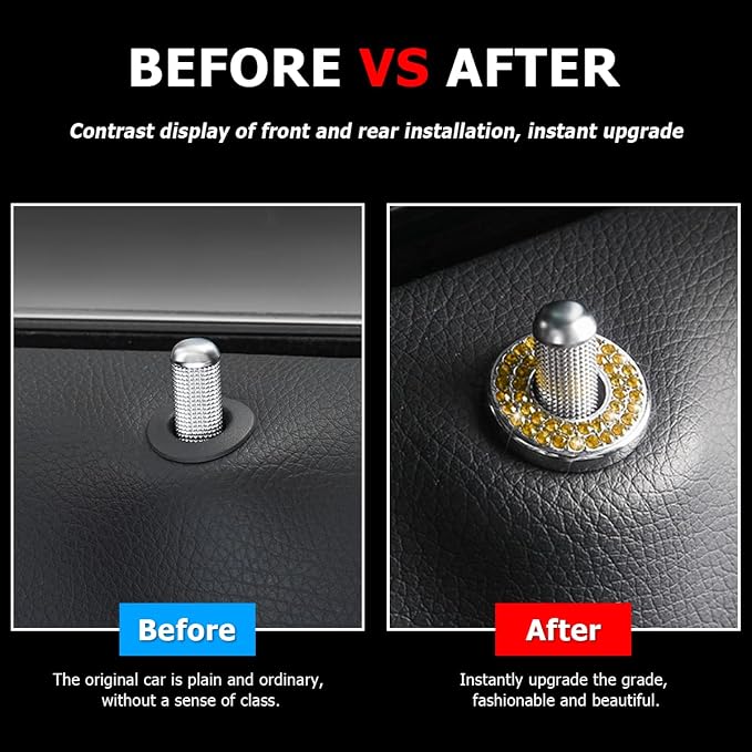 4PCS Bling Inner Car Door Lock Cover Stickers, Rhinestones Pull Rod Bolt Decorations, Crystal Auto Decals for Women Girls, Sparkly Car Door Lock Pin Caps for C Class C200L GLC260 C260L