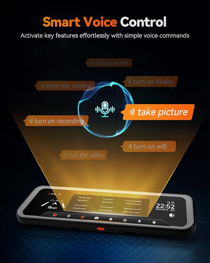 WOLFBOX G900 Tripro 3 Channel 4K Rear View Mirror Camera,8MP STARVIS IMX678 | 256GB Card,12'' 4K+1080P+2.5K Front Inside and Rear,Cabin Version,Night Vision,5.8GHz WiFi,Voice Control,GPS,Car Truck SUV