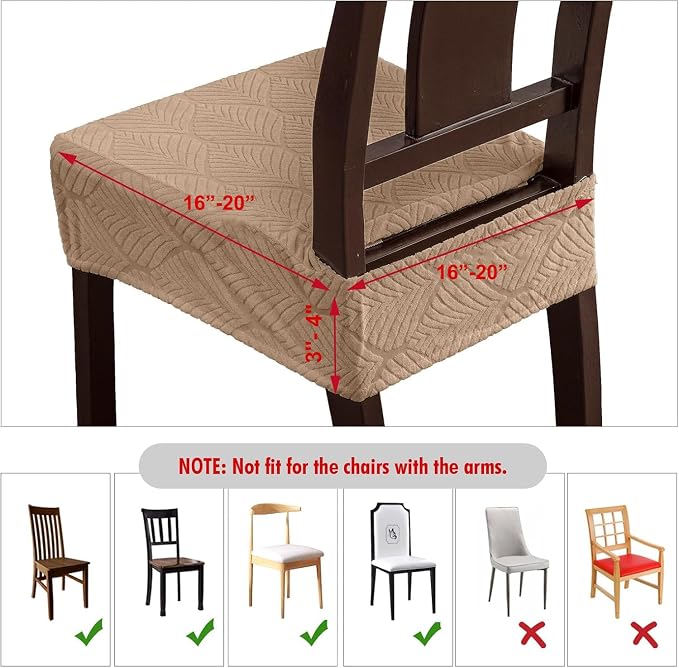 Removable and Washable Seat Covers for Dining Room Chairs Set of 2 - Waterproof Stretch Chair Seat Slipcovers, No Back Covers