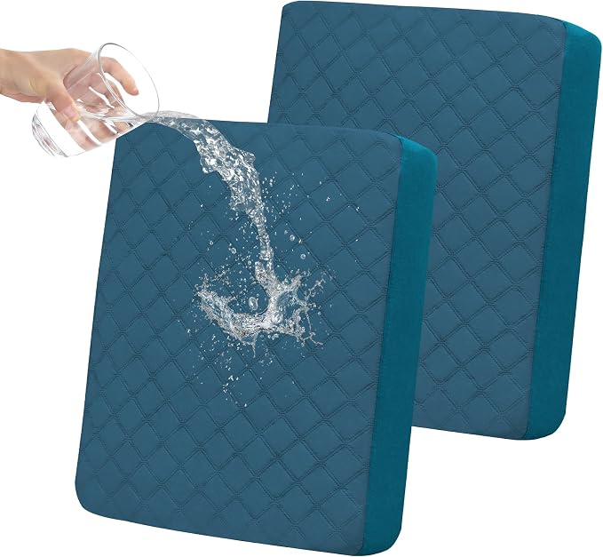 Easy-Going Waterproof Couch Cushion Covers, Non-Slip Leakproof Sofa Seat Cushion Slipcovers, Quilted and Stretch Furniture Protector for Dogs, Pets (2-Piece Sofa Cushion, Peacock Blue)