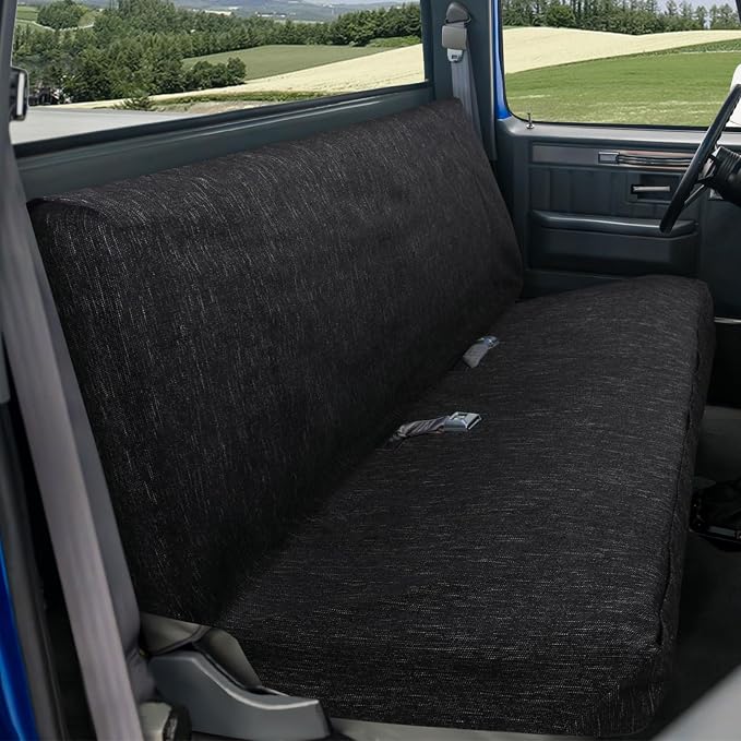 Leader Accessories Bench Seat Cover for Full Size Pickup Trucks, Black | Solid Bench Seat Cover for Pickup SUVs, Heavy-Duty Woven Fabric Protect Dirt, Stains, Universal Fits Ford, Chevrolet, Dodge