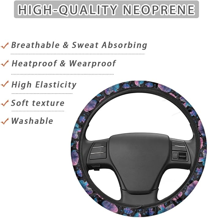 AFPANQZ Car Steering Wheel Cover Sweat Absorption Safe Driving | Mushroom Print Car SUV Sedans Interior Accessories, Steering Wheel Protection Sweat Absorption