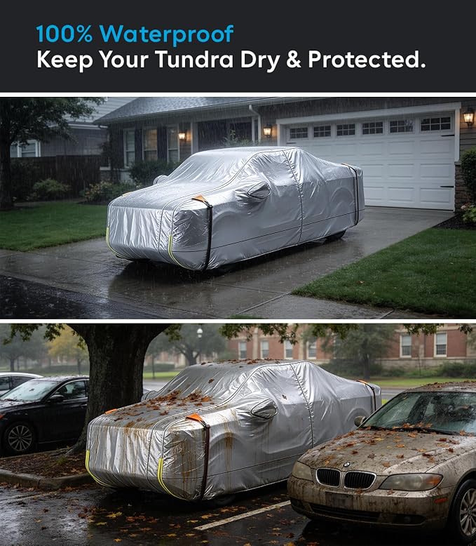 Wigoo Toyota Tundra Truck Cover Accessories 2004-2026, Waterproof All-Weather Pickup Cover, UV Sun Rain Snow Dust Protection, Paint-Safe Lining, Door Zipper, Reflective Strips