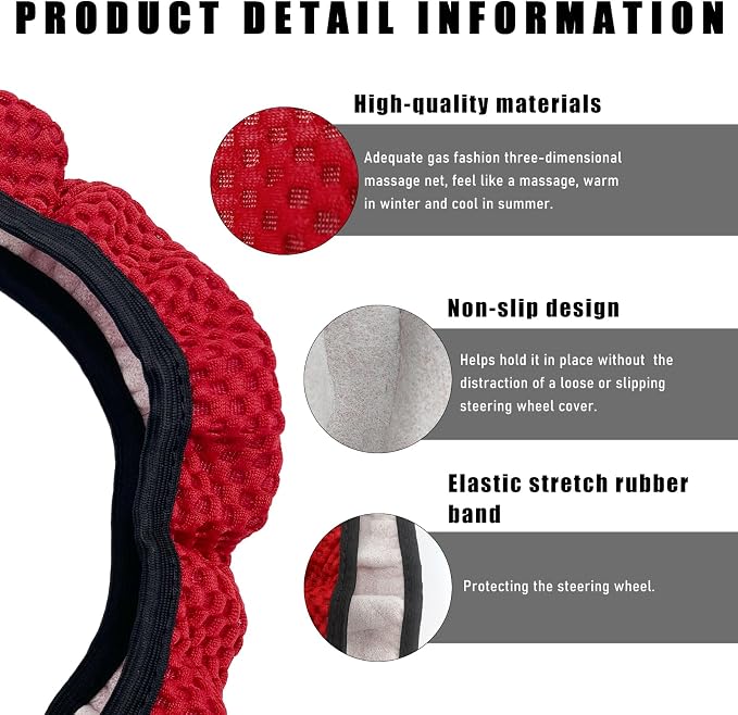 Wevdn Elastic Stretch Steering Wheel Cover, 15"×15" Microfiber Breathable Ice Silk Steering Wheel Protector, Anti-Slip Elastic Steering Wheel Cover for Men Women, Car Accessories (Wine Red)