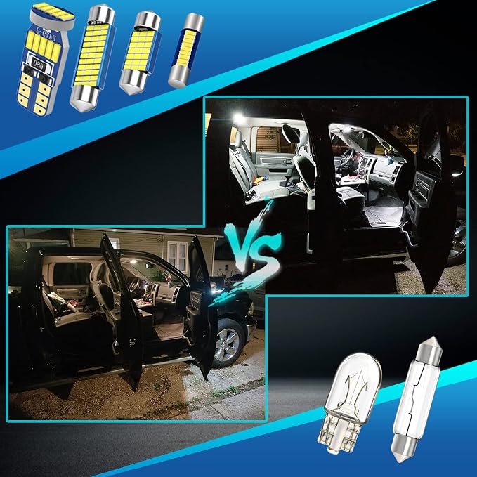 LED Interior Light Kit Package for Toyota Tacoma 2005-2021 Interior Map Dome Lights + Vanity Mirror Lights + License Plate Lights + Install Tool (12pcs LED bulbs total)