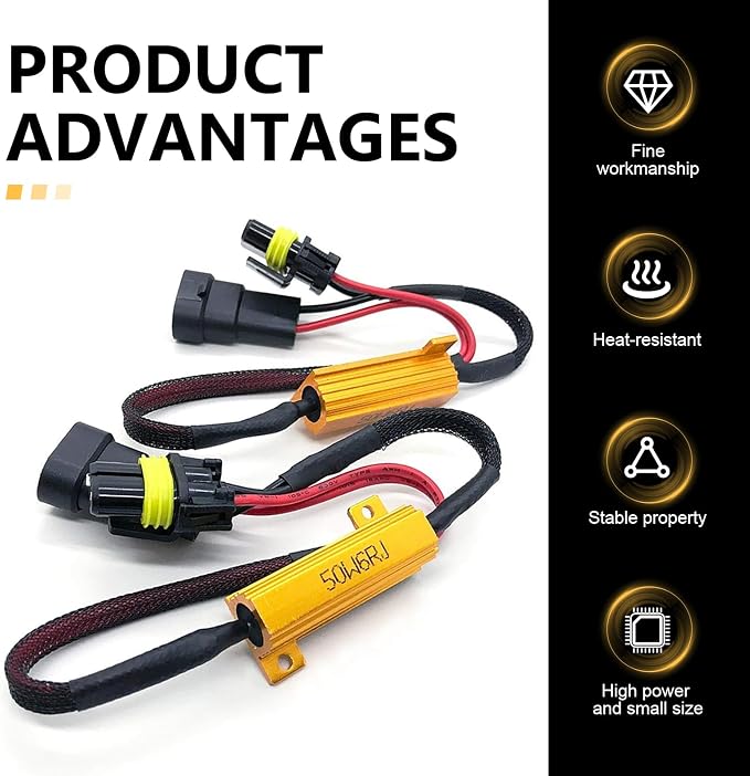 2 PCS Car LED Light Bulb Decoders, 9005/9006 Load Resistor Kit, Carlight Anti Flicker Error Canceller & Warning Fix Decoder, Plug and Play Adapter for Most Cars (Black)