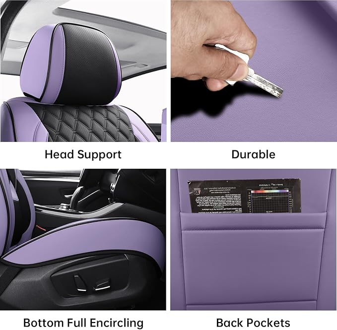 Car Seat Covers Full Set,5 Seat Leather Seat Covers for Cars,Front Seats and Back Seat Cover,Waterproof Car Seat Cushion Protectors,Universal Fit for Most Cars SUV Trucks (Purpel Black, Full Set)
