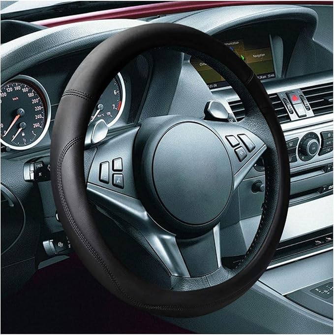 LAINLOY 15" Car Steering Wheel Cover, Microfiber Leather Cover, Black | Anti-Slip Breathable Steering Wheel Decoration, Universal Steering Wheel Accessories for Diverse Cars